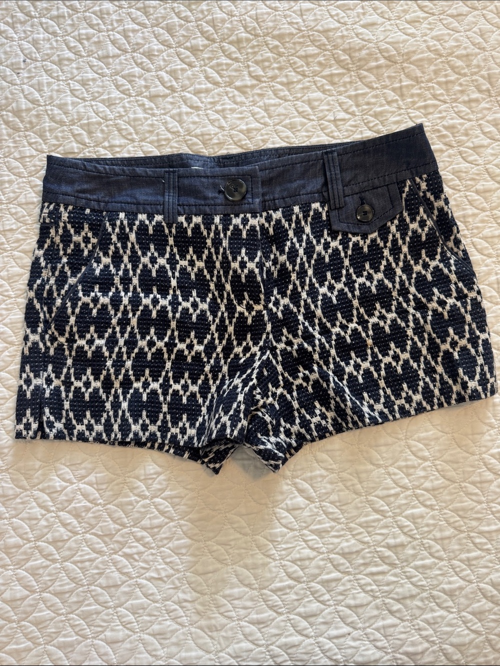Trina Turk Navy and White Patterned Bermudas